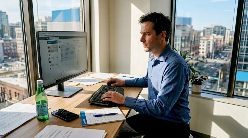 Businessman writing LinkedIn outreach messages