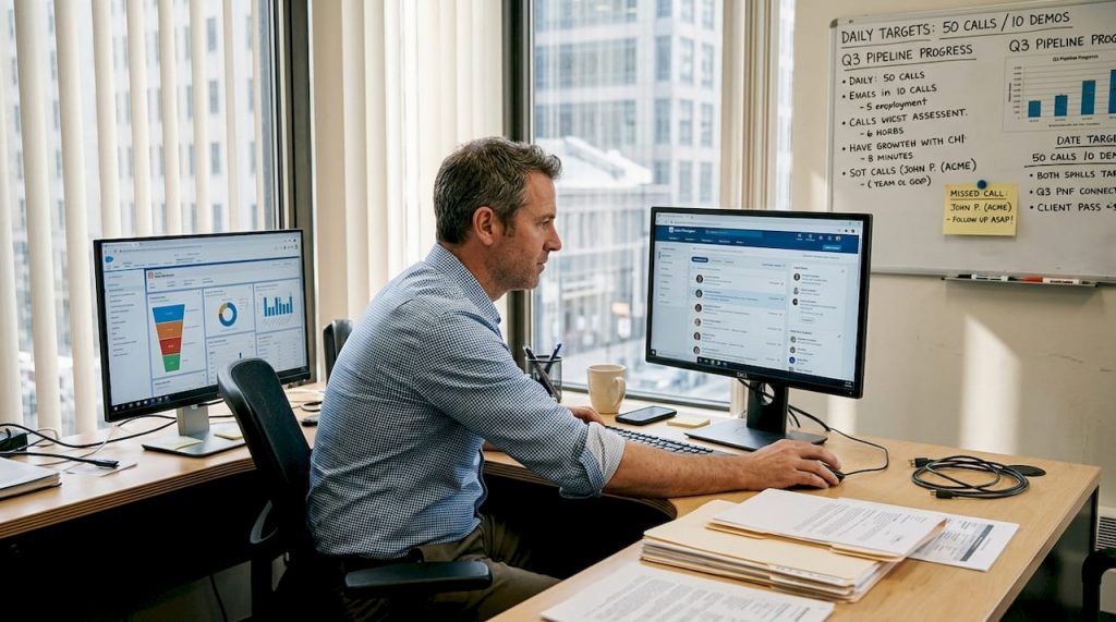 Sales manager reviews LinkedIn Sales Navigator on desktop
