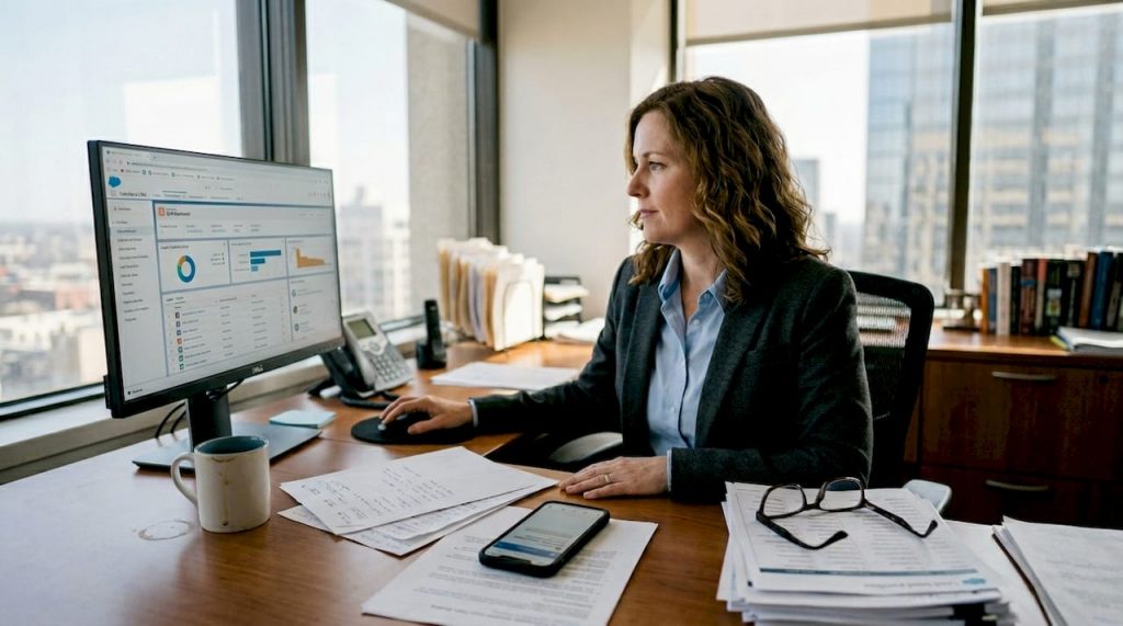 Professional reviewing lead nurturing workflow