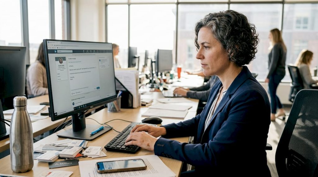 Professional sending LinkedIn outreach message