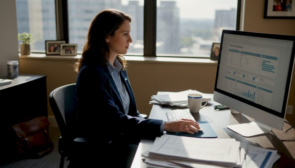 Manager reviewing lead generation in corner office