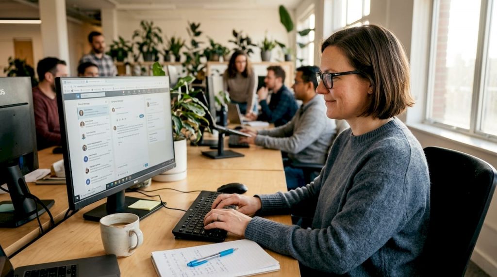 Professional sending personalized LinkedIn messages