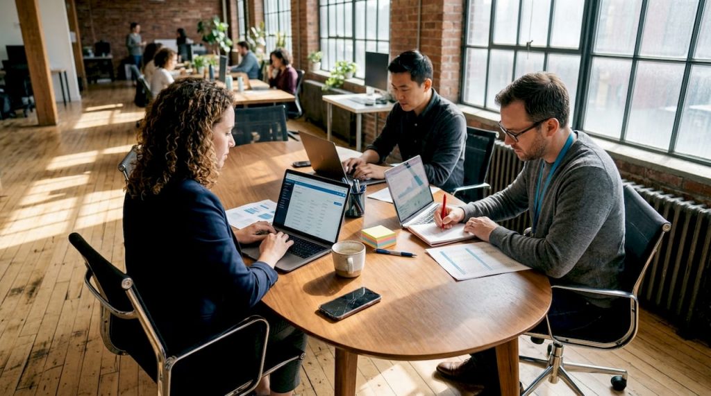 Team using CRM to track lead generation