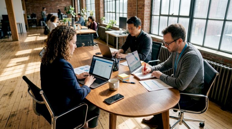 Team using CRM to track lead generation