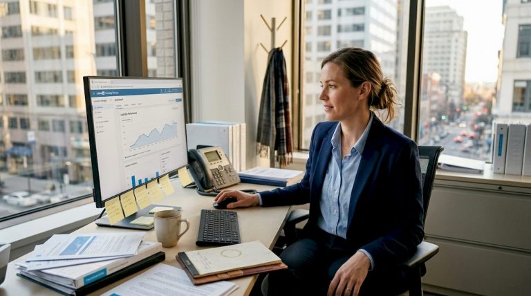 Analyst reviewing LinkedIn campaign analytics data