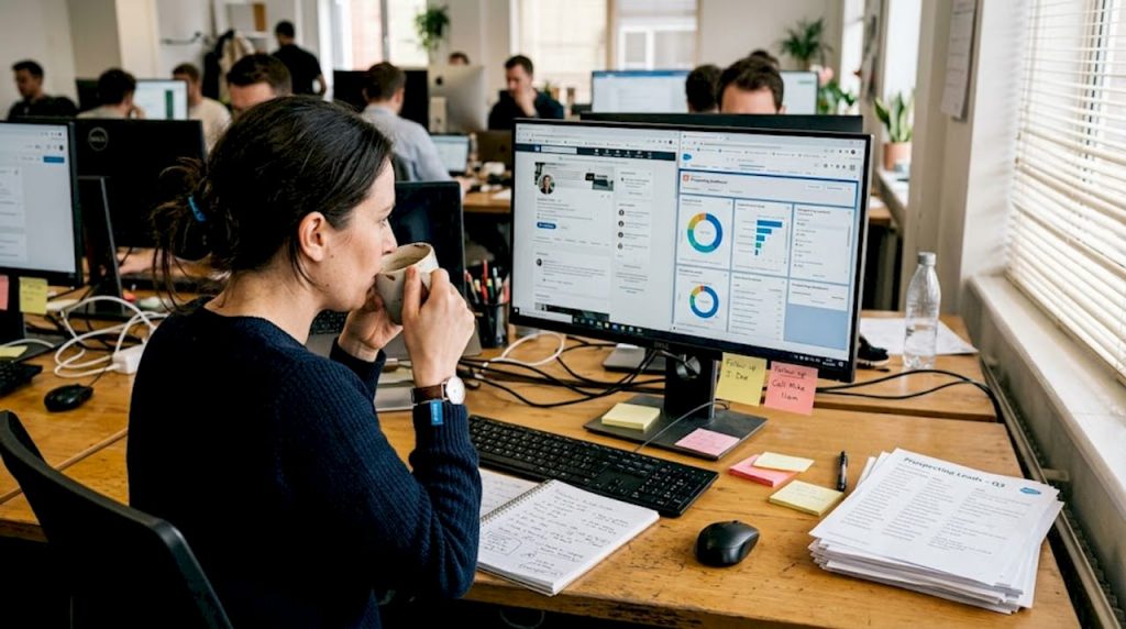 Professional reviewing LinkedIn leads using CRM