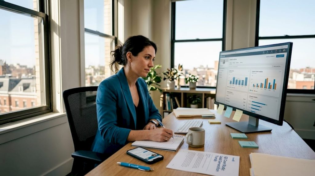 Manager reviews LinkedIn content insights