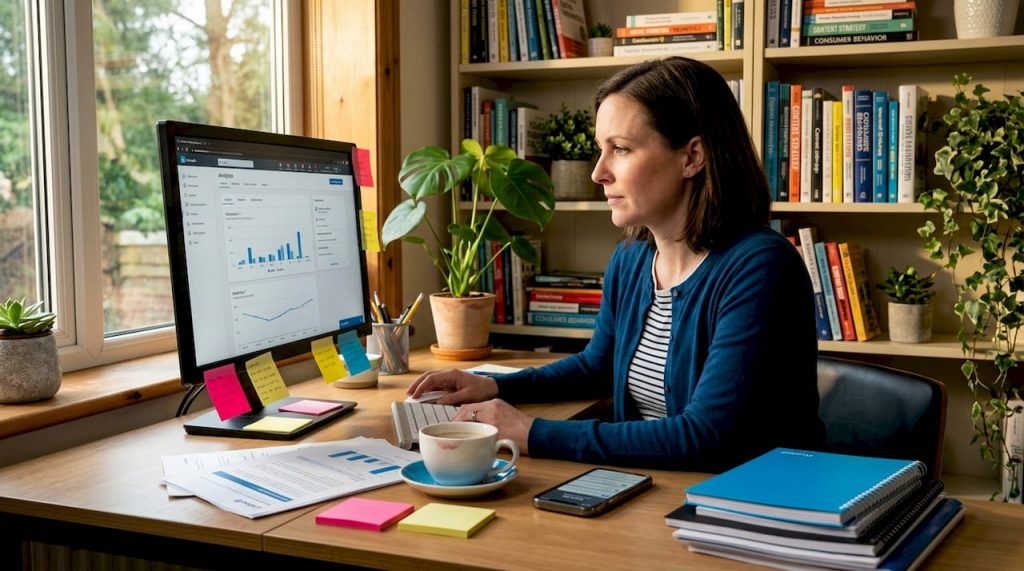 Marketing director reviews LinkedIn analytics workflow