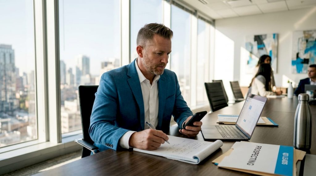 Sales manager prepares B2B meeting plans