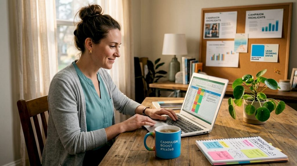 Marketer reviews lead scoring spreadsheet