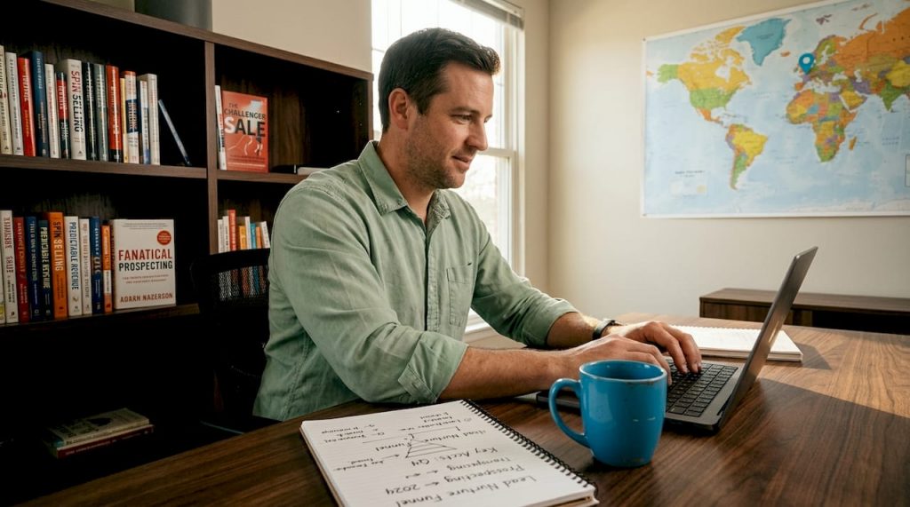 Sales professional composing follow-up email