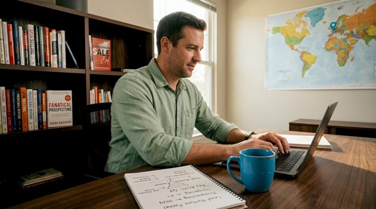 Sales professional composing follow-up email