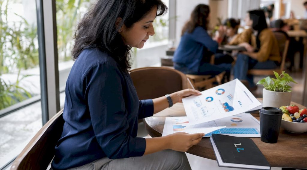 Marketing analyst reviewing campaign report