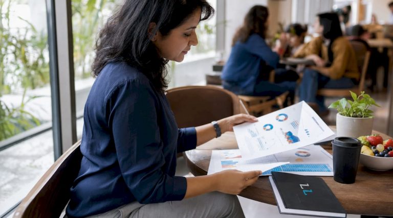 Marketing analyst reviewing campaign report