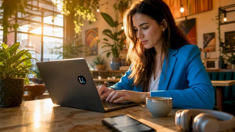 Professional woman editing LinkedIn profile link