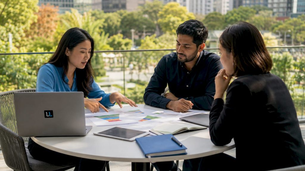 Marketing team discussing funnel strategy
