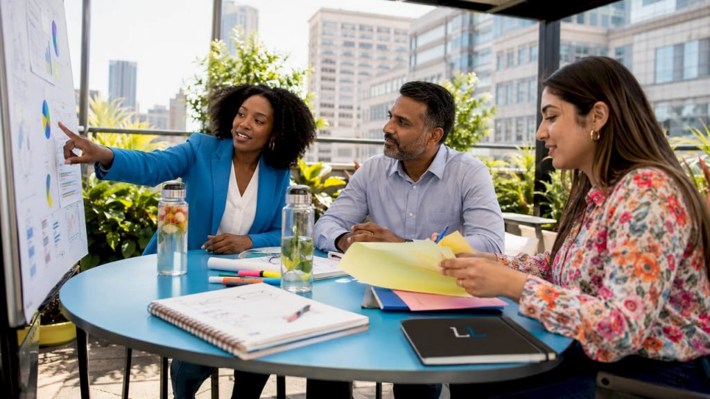 Collaborative marketing team meeting on AI strategy