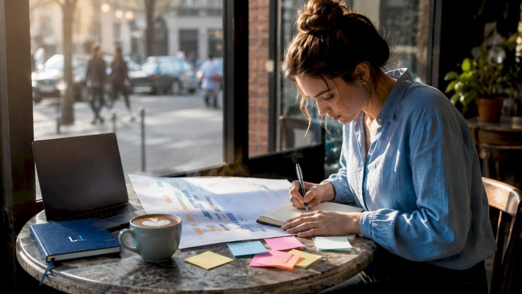 Entrepreneur reviewing client acquisition roadmap