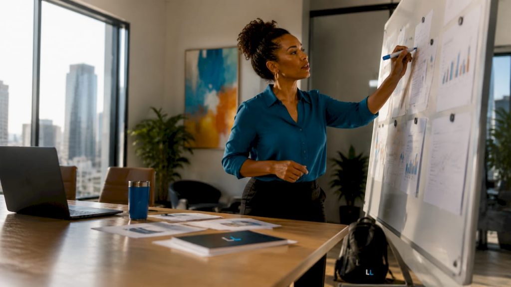 Sales manager reviewing sales cycle stages