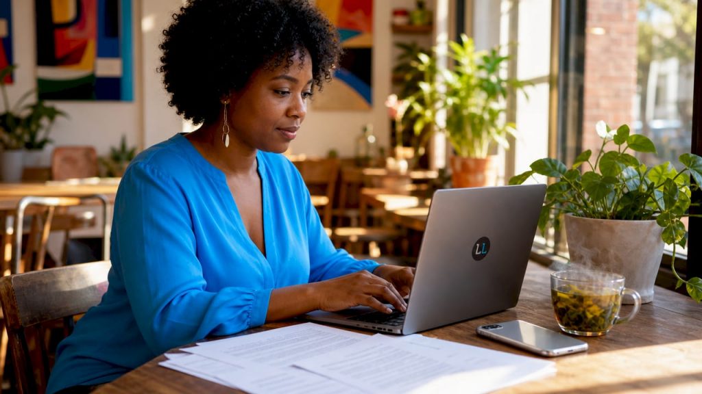 Person typing B2B prospecting emails at home desk