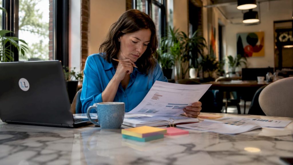 Project manager reviewing timeline documents
