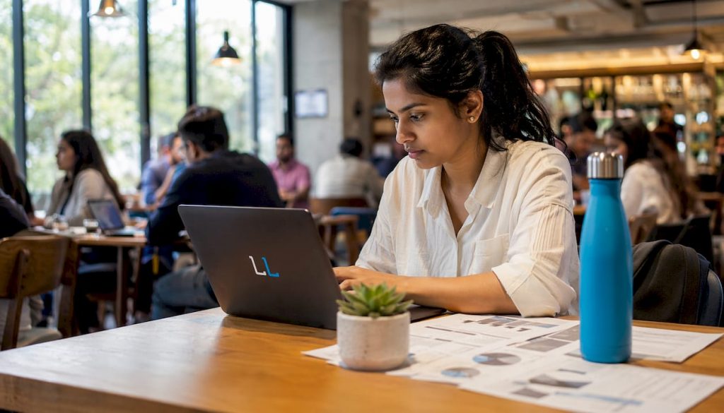 Woman working on prospecting list at desk