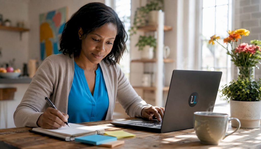 Professional woman researching B2B lead gen alternatives