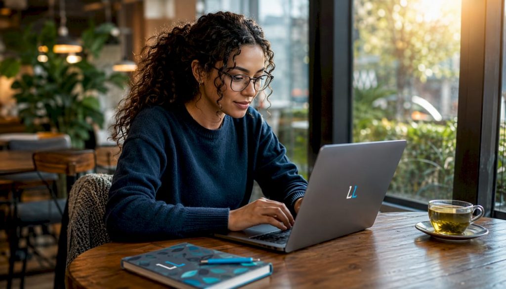 Woman typing job introduction email at home desk