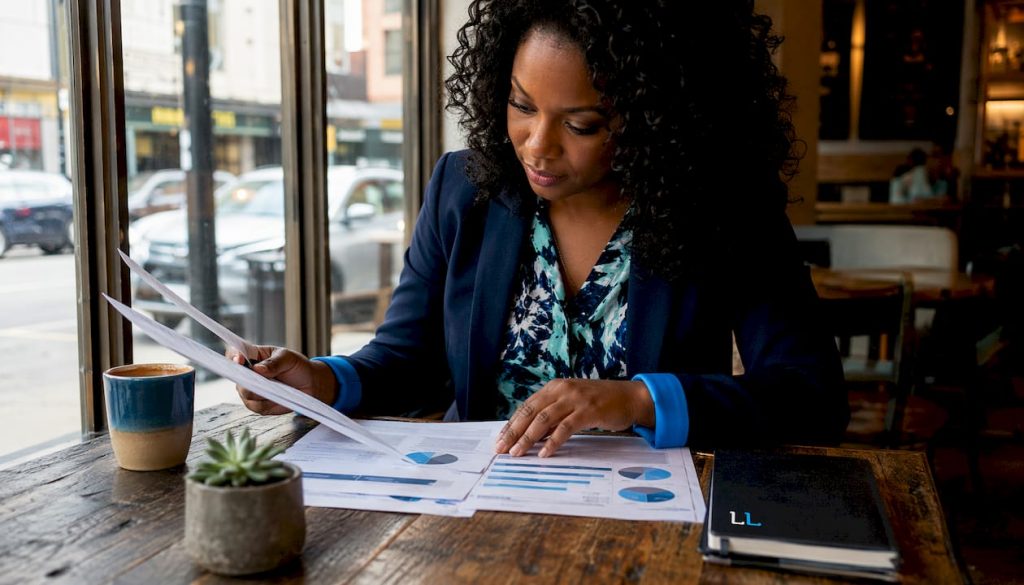 Consultant reviewing sales enablement materials