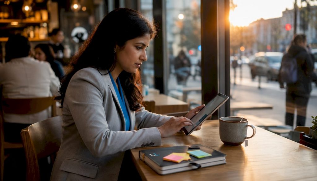 Marketing professional reviewing LinkedIn metrics