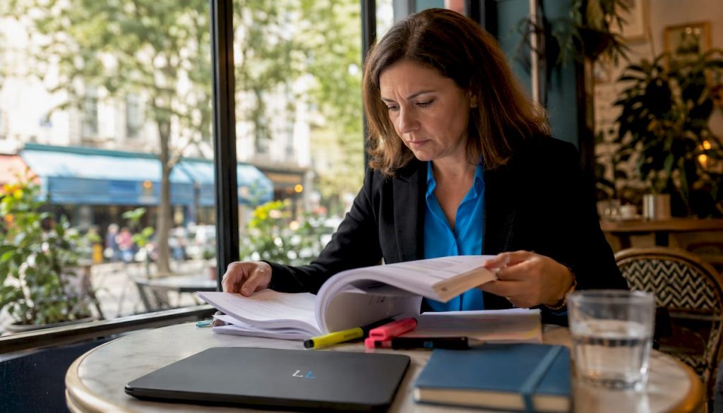 Auditor reviewing ISO certification manuals at desk