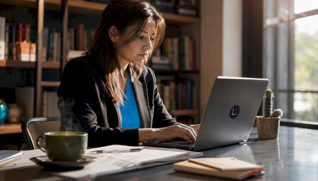 Professional woman working on lead outreach workflow