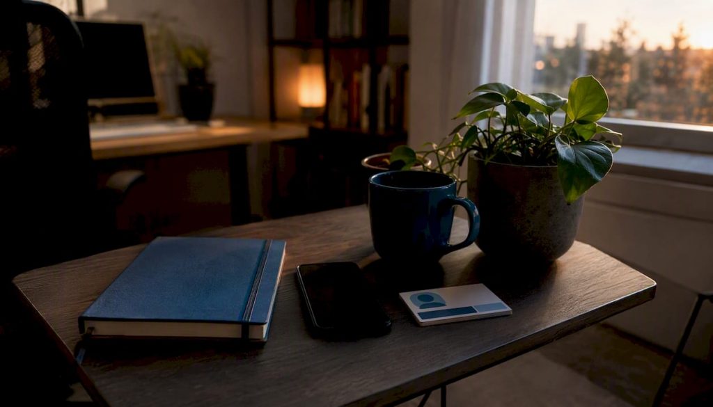 Workspace with digital branding elements laid out