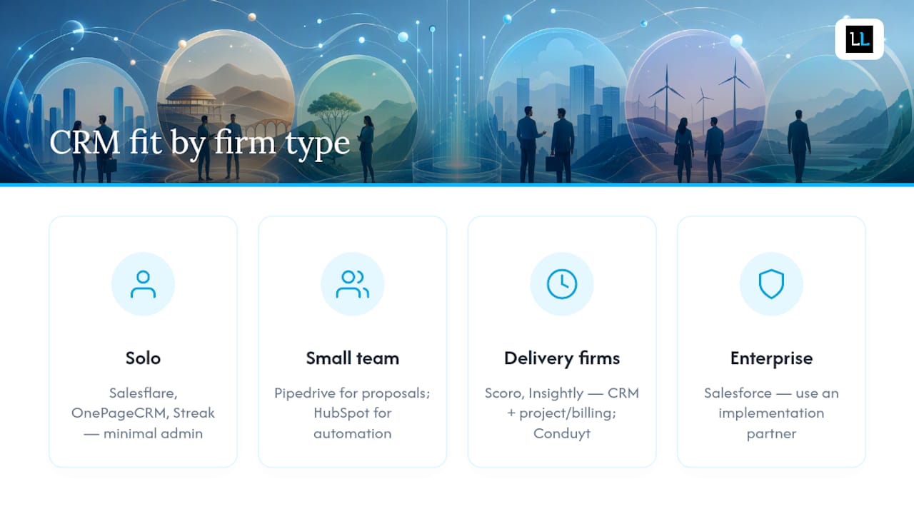 Diagram comparing CRM options by firm type