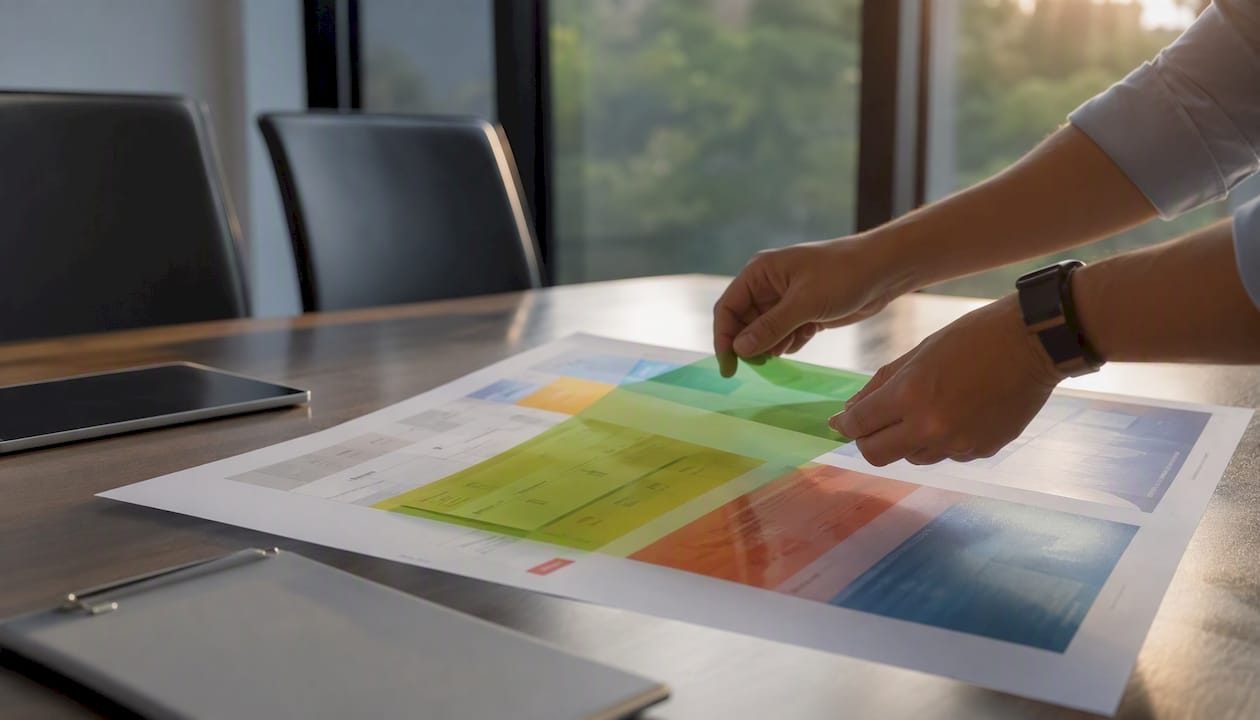 Hands adjusting benchmark data overlays
